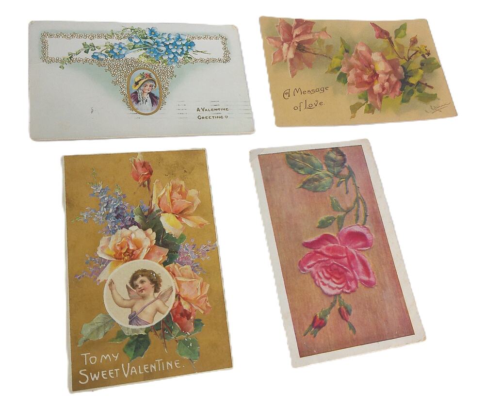 Antique Valentine Love Postcards Greeting Cards Ephemera SET OF 4